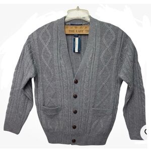 Y2K Cable Diamond Knit Cardigan Sweater Button up Pockets Long Sleeve Academia S